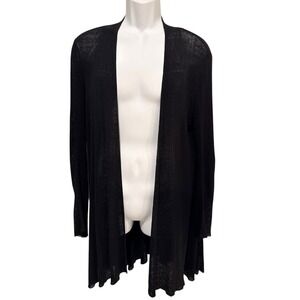 Eileen‎ Fisher Cardigan L Black Open Linen Blend Lightweight Long Line